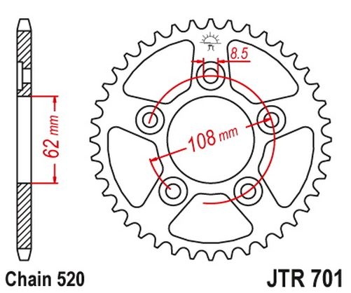 42 Z Kettenrad Teilung 520 Typ JTR701 für Cagiva Supercity Mito N1 Raptor 125