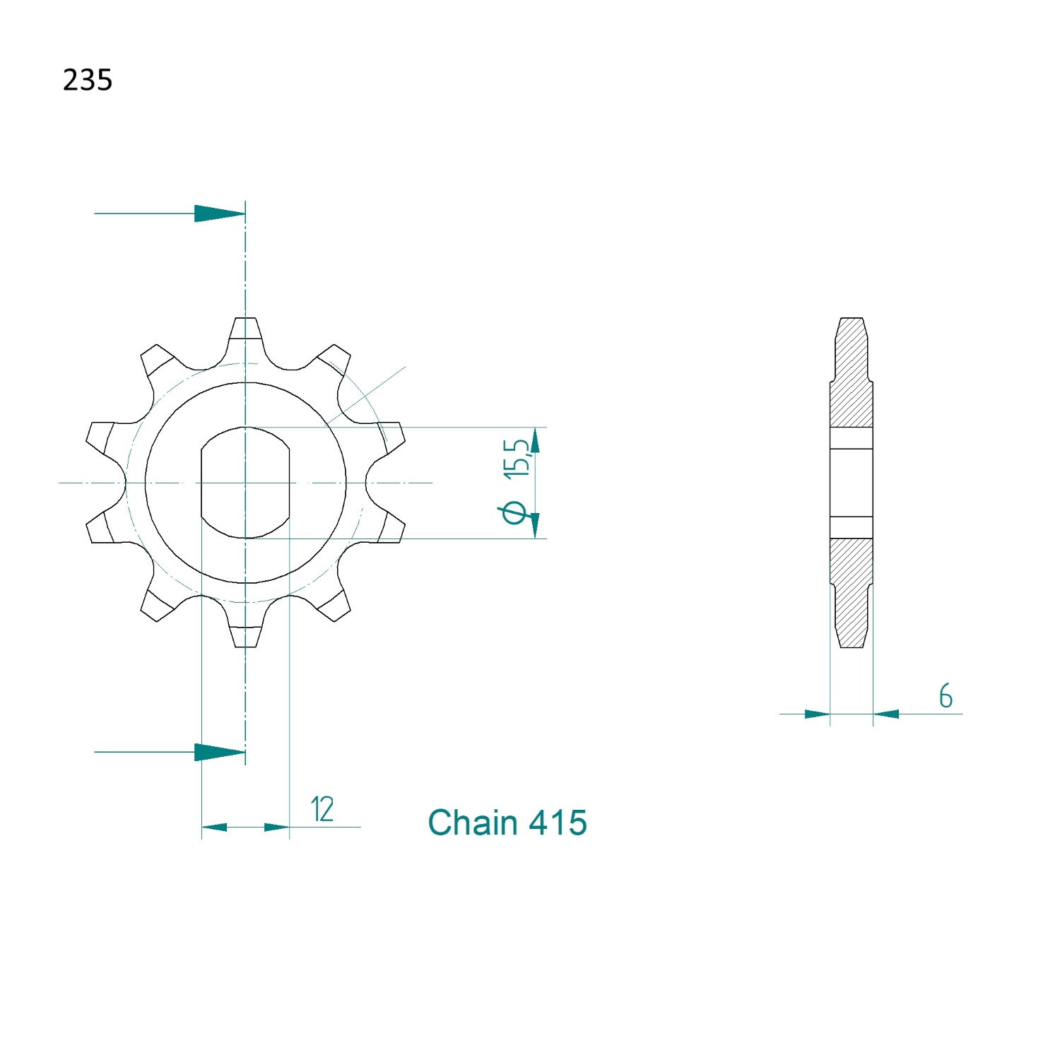 Ritzel 12 Zähne Typ 0235 Teilung 415 für Hercules C P MX 1 2 3 Jogging HR