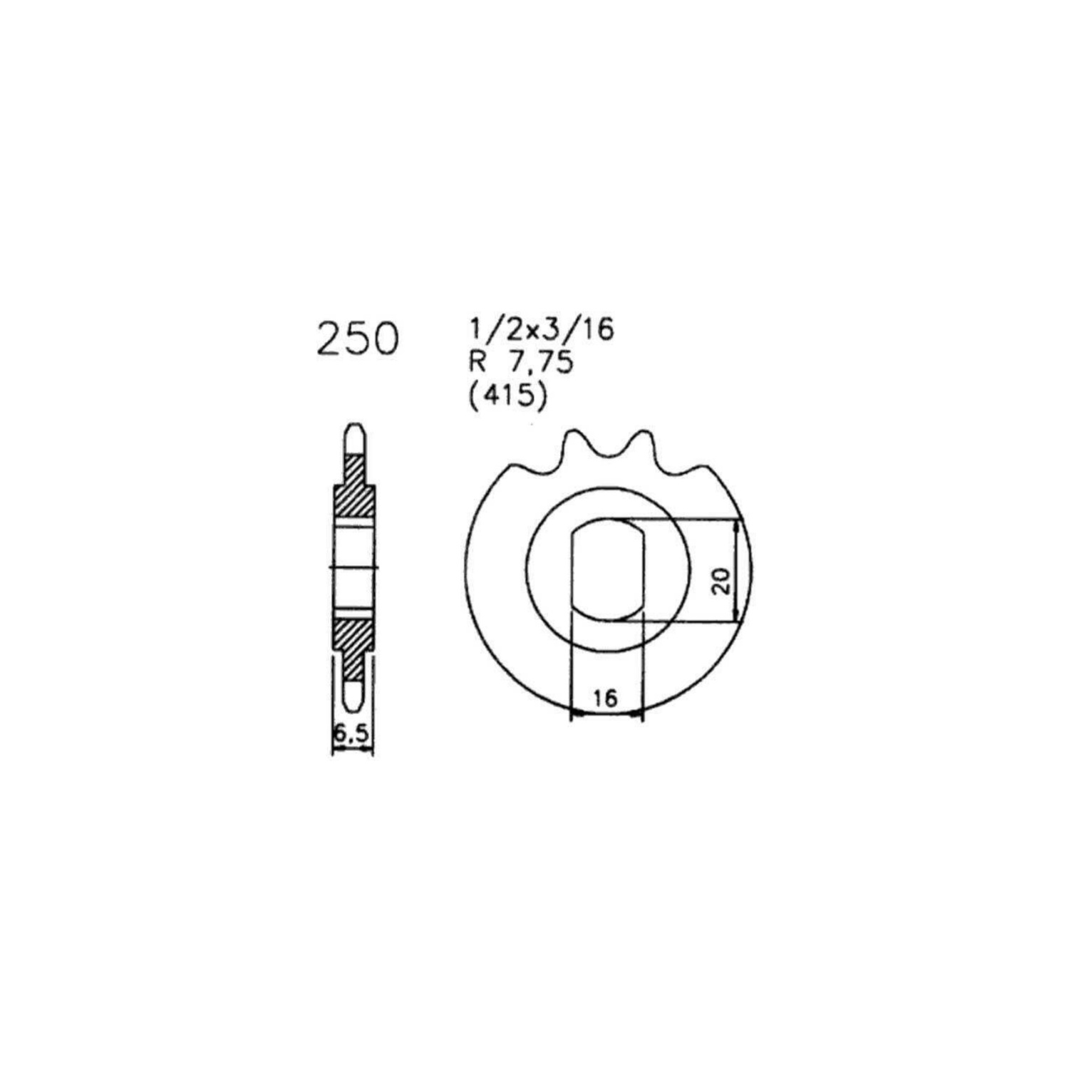 Ritzel Kettenritzel Typ 0250 Teilung 415 14 Zähne für Sachs 501/3 501/4 Motor