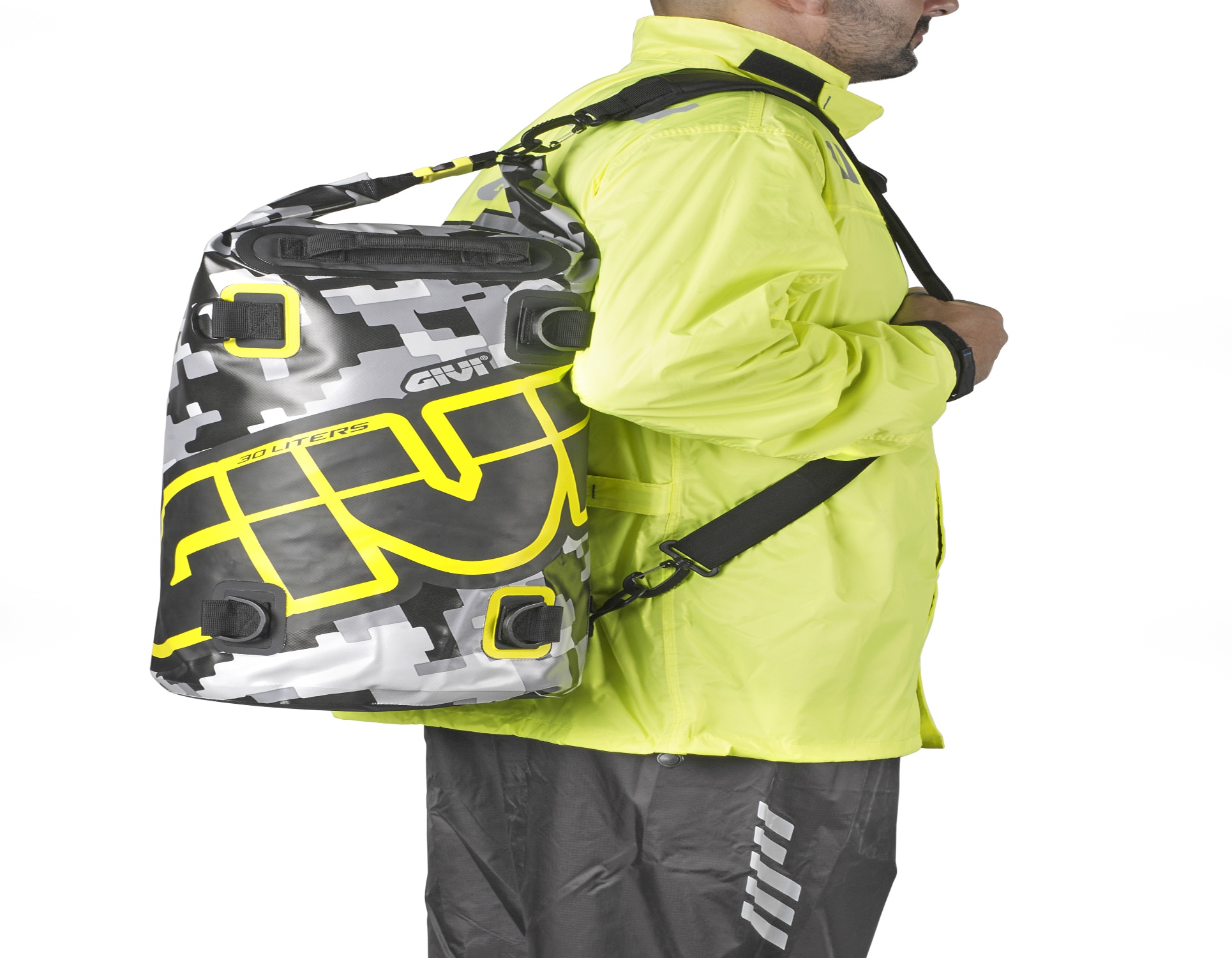 GIVI Easy-T Waterproof Gepäckrolle 30 L graues Camouflagedesign -neongelb