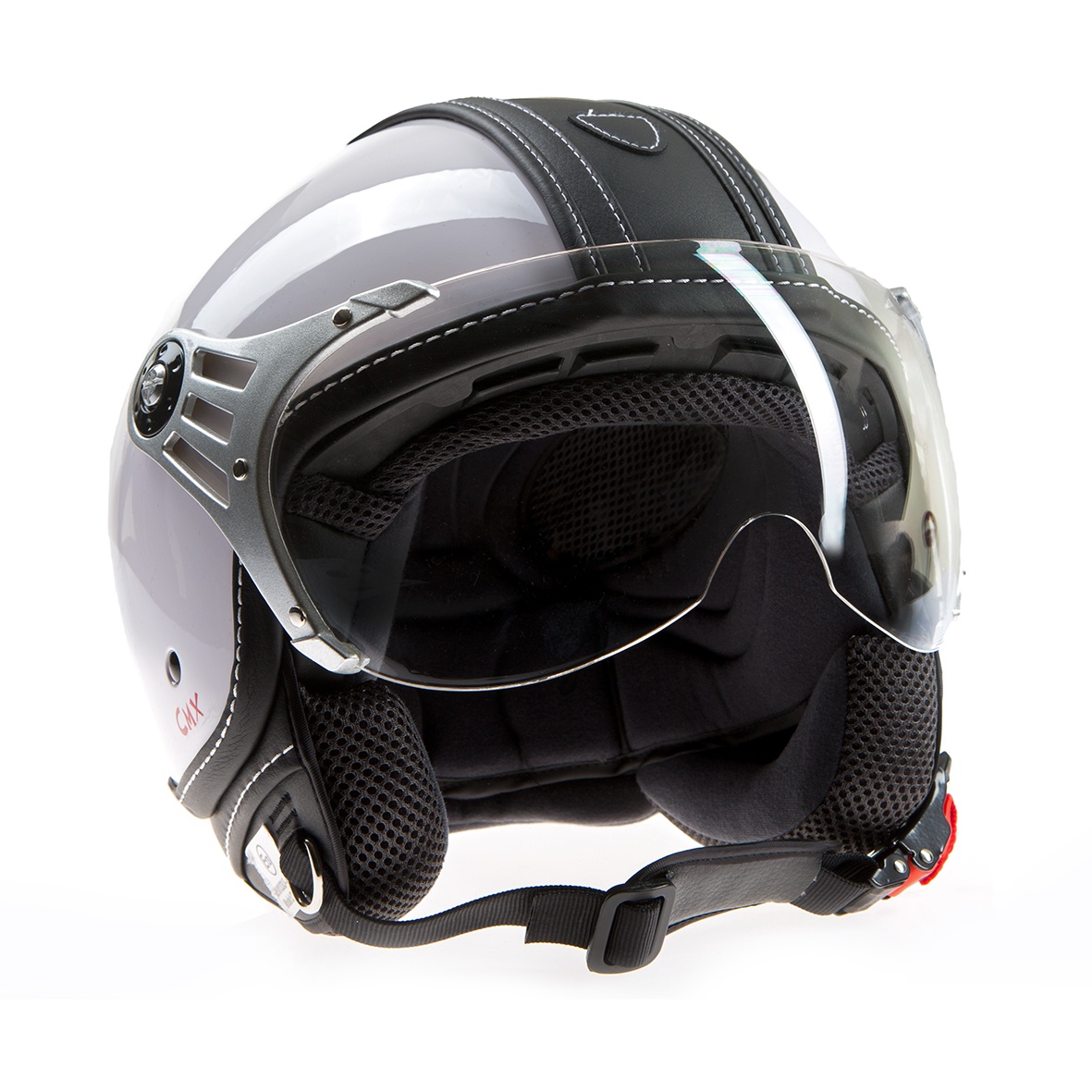 Jethelm Rollerhelm Policehelm Motorradhelm CMX "Pepper" weiß mit schwarzem Leder