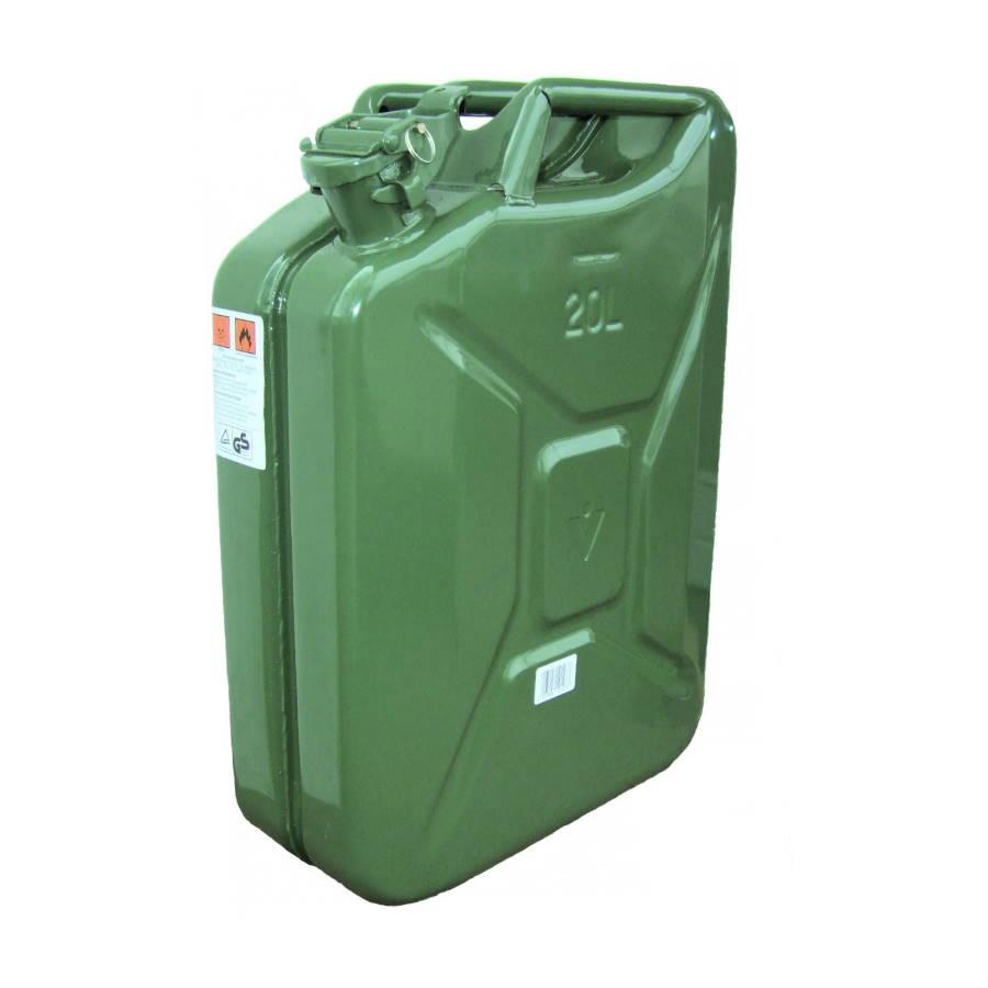 Benzinkanister 20 Liter aus Stahlblech Olivgrün - UN