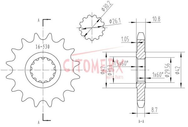 Ritzel vorne 16 Zähne 530er Teilung für Yamaha FJ, FZ, XJR, YZF 1100, 1200, 1300 (163183)