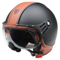 CMX Jethelm Rollerhelm Policehelm Hazel mattschwarz Leder braun (163551)