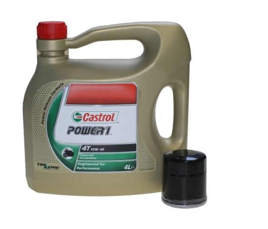 Ölwechsel- Set Motoröl Castrol Power 1 4T 10W-40 4 Liter inkl. Ölfilter für Motorrad (163377)