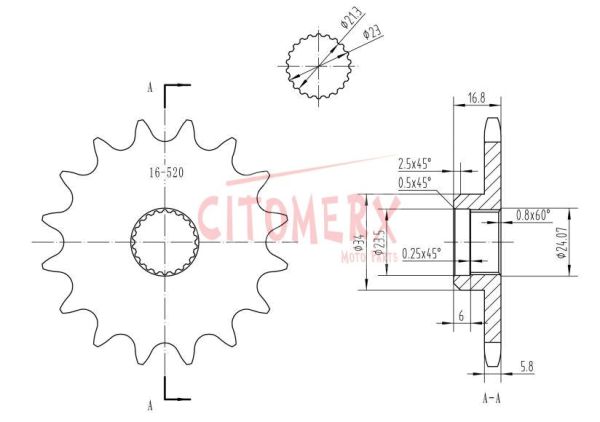 Ritzel vorne 16 Zähne 520er Teilung für Yamaha XJ 600 NH XJ 600 SN Diversion, RJ011, RJ012 (163179)