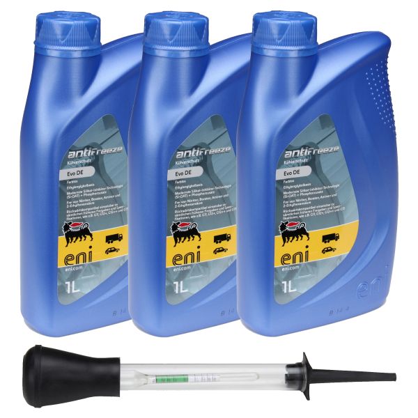 Kühlflüssigkeit Frostschutz Konzentrat -36° 3x 1L Eni Agip Antifreeze EVO DE farblos ++ 3 Liter + Frostschutzprüfer (1031013s_24062807361338)