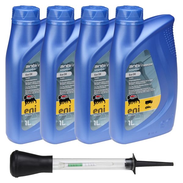 Kühlflüssigkeit Frostschutz Konzentrat -36° 4x 1L Eni Agip Antifreeze EVO DE farblos ++ 4 Liter + Frostschutzprüfer (1031014s_24062807383805)